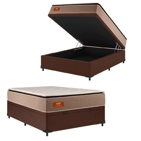Cama Box Baú Casal Gazin Colchão com Molas Ensacadas 138x188x75cm Azera Branco/bege