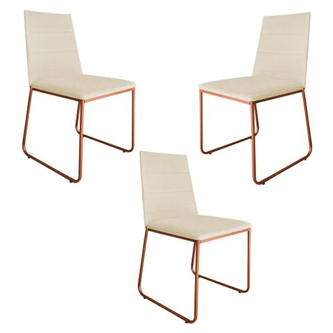 Kit 3 Cadeiras de Jantar Lille Base Aramado Bronze Veludo Bege - Montanaris Decor