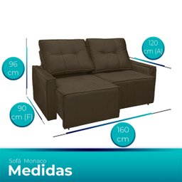 Sofá Retrátil Reclinável Monaco Veludo Marrom Brida - Meu Estofado - 3