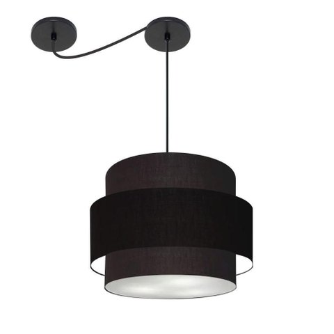 Lustre Sala de Jantar com Desvio Vivare Md-4397 Cúpula em Tecido 40cm Preto 127/220v