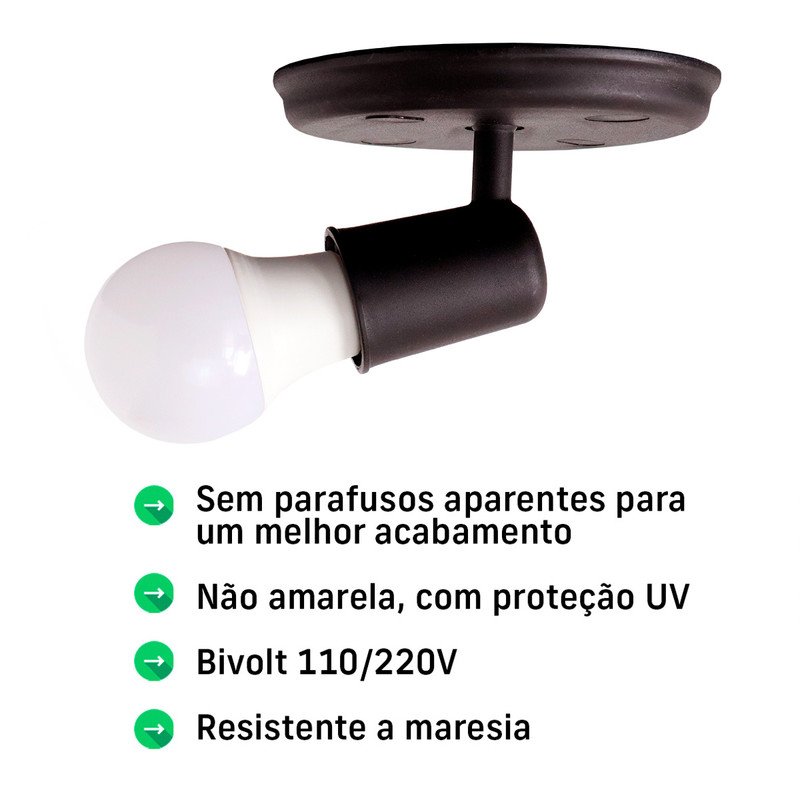 Kit 3 Luminárias Spot de Sobrepor 1 Lâmpada Direcionável E27 Articulado Cor:preto - 4