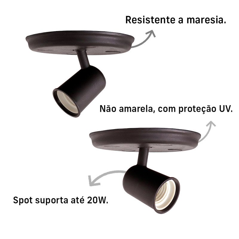 Kit 3 Luminárias Spot de Sobrepor 1 Lâmpada Direcionável E27 Articulado Cor:preto - 3