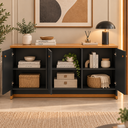 Ver imagem 3 de Aparador para Sala Buffet Moderno 3 Portas com Prateleiras 135 cm Berlin - Preto/Naturale