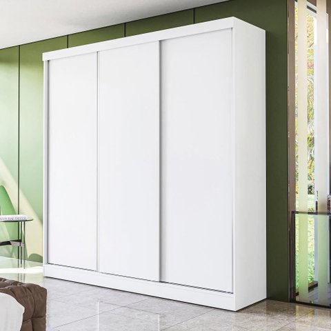 Guarda-roupa Casal Kappesberg 3 Portas Reversiveis de Correr 2 Cabideiros Branco