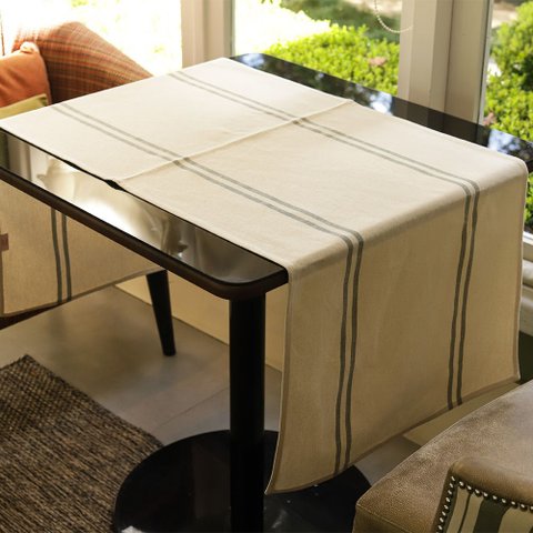 Trilho de Mesa Juliana - Algodão, Dupla Listra Verde, 50x120cm