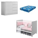 Ver imagem 1 de Berço Americano Tico e Cômoda Infantil Eloá Branco Acetinado com Colchão Ortobom – Phoenix Baby