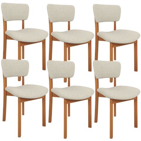 Kit 6 Cadeiras para Sala de Jantar Cozinha Living Estofada Dara L02 Linho Champagne - Lyam Decor