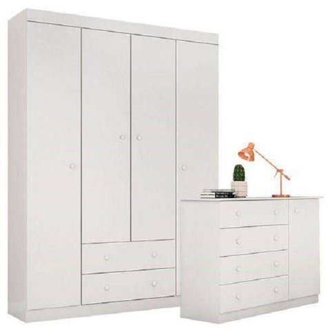 Cômoda e Guarda-roupa Infantil Branco Brilho
