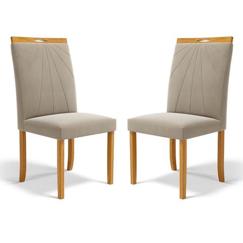 Kit com 2 Cadeiras Maiara Madeira Maciça Estofadas para Mesa de Jantar Veludo Bege 102