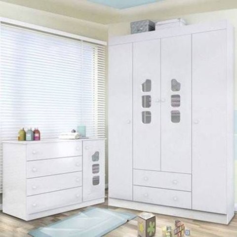 Quarto Guarda-roupa e Cômoda Lívia - Bco - Phoenix Baby