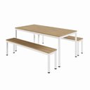 Ver imagem 1 de Mesa Cozinha e Refeitório 180cm x 90cm Pés Metal com 2 Bancos F5 Office Cor:Macadâmia com Branco
