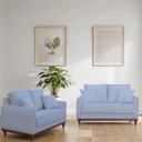 Ver imagem 2 de Kit Sofa Sena 2 e 3 Lugares Base de Madeira para Sala Hotel Linho Creme