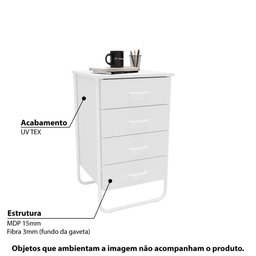Gaveteiro Industrial Foster com 4 Gavetas - Branco - 2