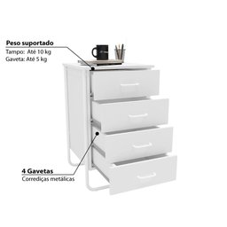 Gaveteiro Industrial Foster com 4 Gavetas - Branco - 3
