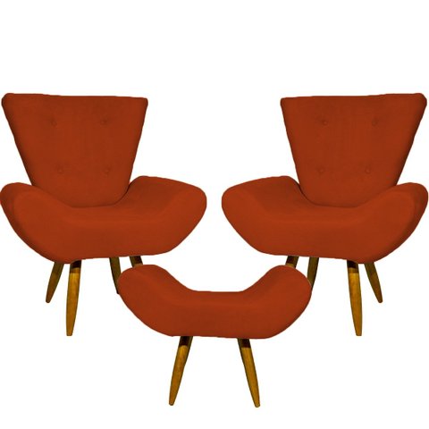 Kit 2 Poltronas Decorativas Para Sala Recepção Escritório Consultório + Puff Emilia Suede