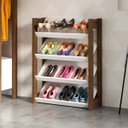 Ver imagem 1 de Sapateira Vertical Organizador de Sapatos com 4 Prateleiras: Branco com Nogal