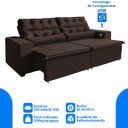 Ver imagem 4 de Sofá 3 Lugares América Retrátil, Reclinável 2,12 Metros, Tecnologia Carregamento 3 portas USB Marrom