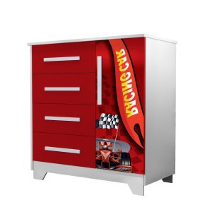 Cômoda Infantil Meninos Mdf de Alta Qualidade e Design Carro:vermelho