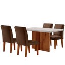 Ver imagem 1 de Sala de Jantar Mesa Olimpia Vidro Canto Reto com 4 Cadeiras Marrom/off White/imbuia Ripado