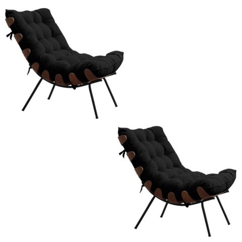 KIT COM 2 POLTRONAS COSTELA-SUEDE PRETO