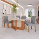 Ver imagem 1 de Sala de Jantar 4 Lugares Tampo de Vidro 130 cm Lagertha Cadeiras Madeira Maciça Cinamomo/Linho Grafi