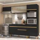 Ver imagem 1 de Armário De Cozinha 252cm Com Leds Multimóveis Preto/dourado