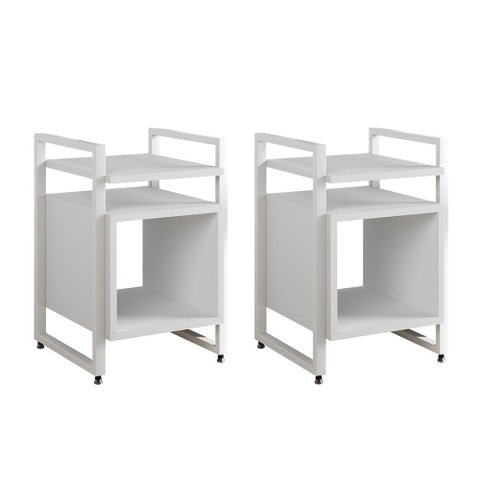 Kit 2 Mesas de Cabeceira Industrial Marrocos Ferro Branco e Tampo Branco
