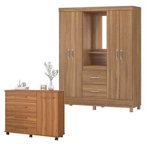 Cômoda Flora e Guarda Roupa Casal Lord Amêndola Touch - Demóbile