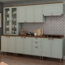 Ver imagem 1 de Cozinha Completa Iluminata 12 Portas 3 Gavetas com Vidro 100% MDF Mint/Ébano - Genialflex