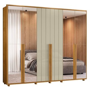 Guarda Roupa Casal Volpi Ripado 6 Portas Cumaru/opala com 8 Espelhos - Madetec