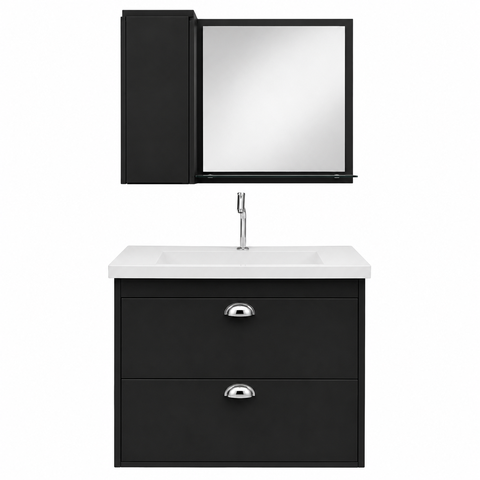 Gabinete para Banheiro 57 cm MDF Cuba em Mármore Sintético:Grafite