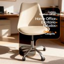 Ver imagem 3 de Cadeira Office Base Cromada Oficial com Rodízio Giratória Saarinen - Bege - 8