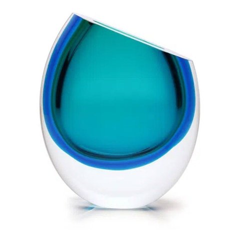Vaso Gota Cortada Cristal Murano Bicolor Verde Água-marinha