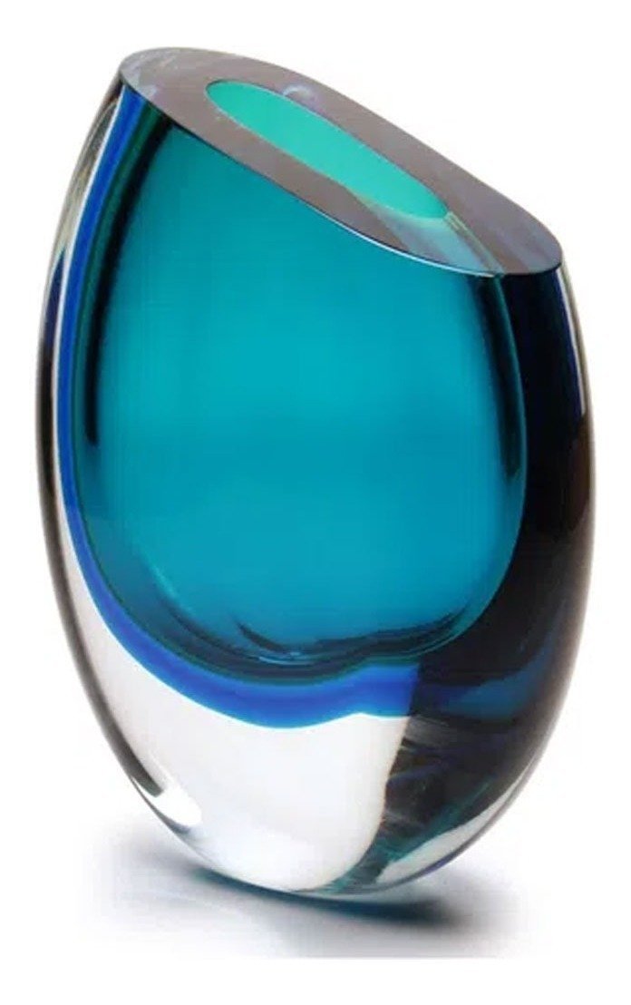 Vaso Gota Cortada Cristal Murano Bicolor Verde Água-marinha - 4