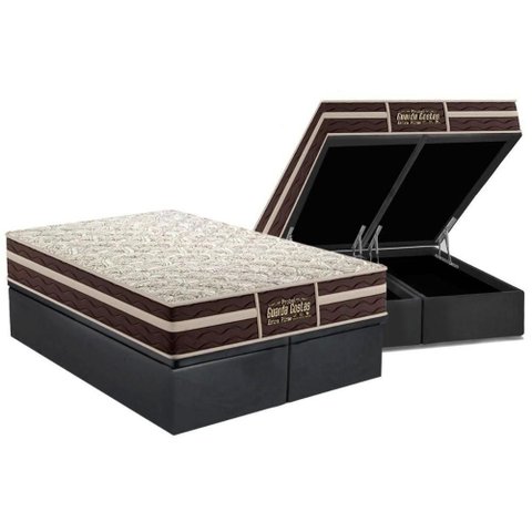 Cama Box Baú Queen: Colchão Anatômico Probel Guarda Costas Extra Firme + Base Crc Suede Gray (