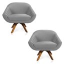 Ver imagem 1 de Kit 02 Poltronas Veludo Cinza Base Madeira