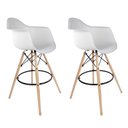 Ver imagem 1 de Conjunto com 2 Banquetas Eames com Braços Branca - Base de Madeira