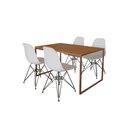 Ver imagem 2 de Mesa Industrial Base Ferro Cobre Tampo 137x90 Canela 4 Cadeiras Eames Ferro Preto Assento Branco