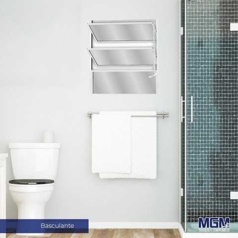 Janela de Alumínio Basculante 60x60cm com 2 Basculas e Vidro Mini Boreal Soft MGM Branco