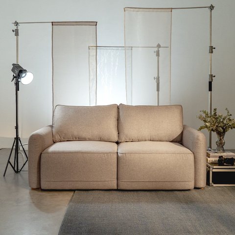 Sofá Retrátil 2 Lugares Linho Bege Mellow 170cm CabeCasa MadeiraOriginals