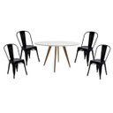 Ver imagem 1 de Conjunto Mesa Square Redonda Tampo Branco Fosco Diâmetro 88cm com 4 Cadeiras Tolix Preta Nova Vers