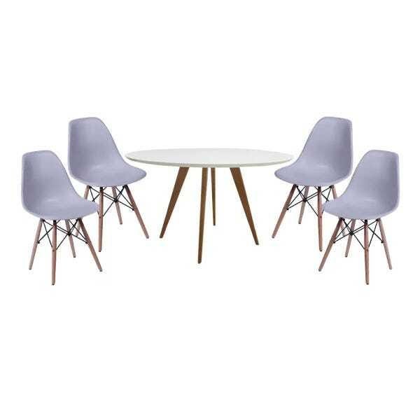 Conjunto Mesa Square Redonda Branco Fosco 88cm com 4 Cadeiras Eiffel Branca  - Abra Casa