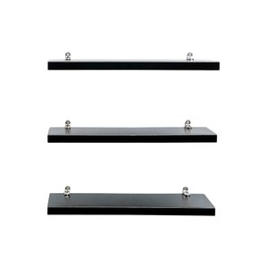 Kit 3 Prateleiras 100% MDF cor PRETA 30x10x1,5cm + Suporte de instalação