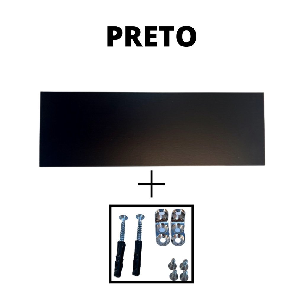Kit 3 Prateleiras 100% MDF cor PRETA 30x10x1,5cm + Suporte de instalação - 3