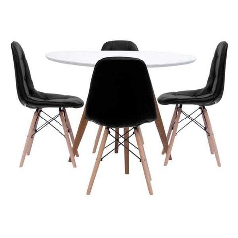 Conjunto Mesa Square 88cm com 4 Cadeiras Eiffel Botonê Preta