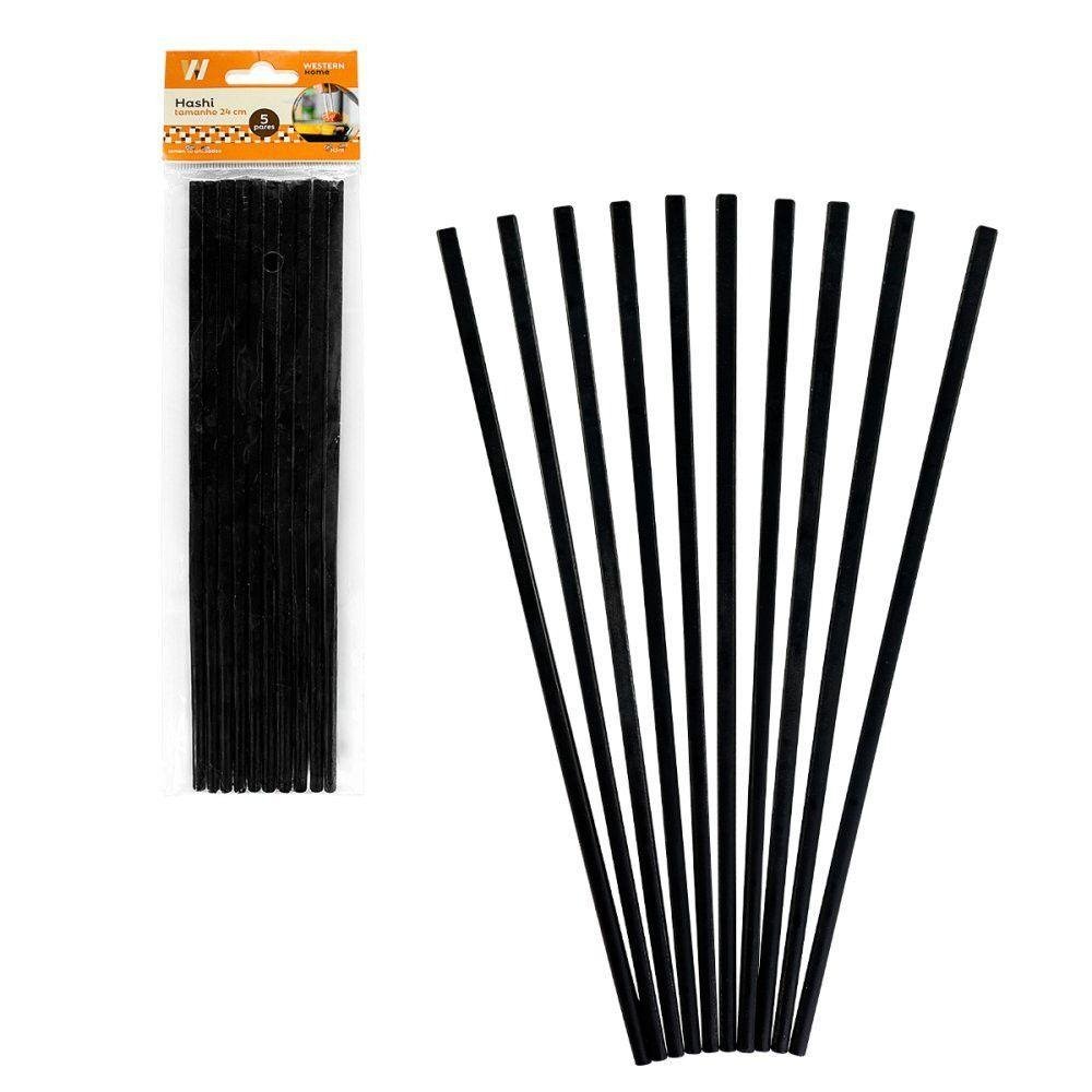 Conjunto 5 Pares de Hashi 24cm Preto Sushi Cozinha Oriental - 5