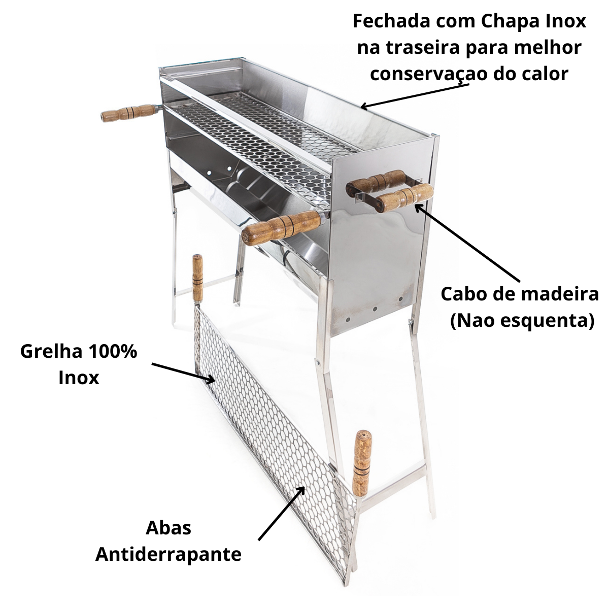 Churrasqueira Inox Espetinho Profissional Portatil Modelo Profissional Tamanho 100x25x90 - 2