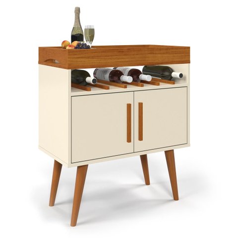 Aparador Café Drink com Portas Off White/caramelo Pés em Madeira Pinus Ofertamo