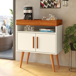 Aparador Café Drink com Portas Off White/Caramelo Pés em Madeira Pinus Ofertamo - 3