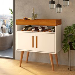 Aparador Café Drink com Portas Off White/Caramelo Pés em Madeira Pinus Ofertamo - 2